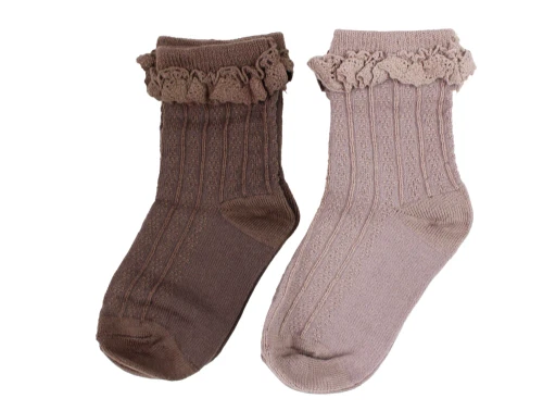 Wheat shadow brown strømper Nora uld (2-pack)